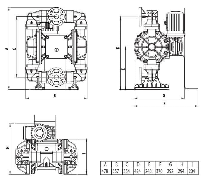VP10 electromechanical dimensional drawing