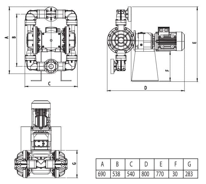 VP15 electromechanical dimensional drawing