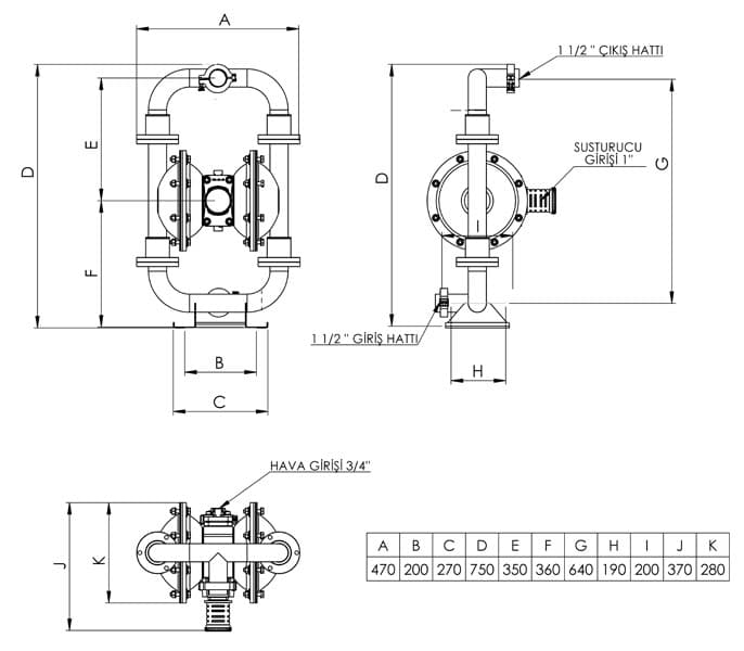 VP15 hygienic configuration dimensional drawing